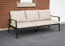 3 Seater Rattan Garden Sofa Large Wicker Patio Bench Metal Cushion Outdoor Chair