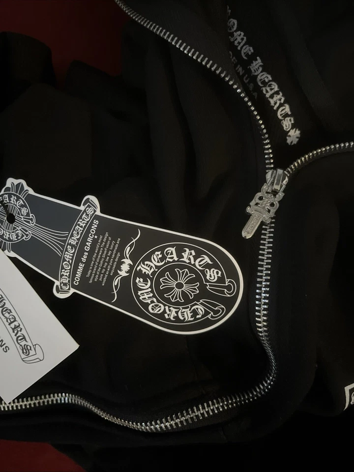 Chrome Hearts Black/White Floral Horseshoe Zip-Up Hoodie Size Small - Image 3 of 3