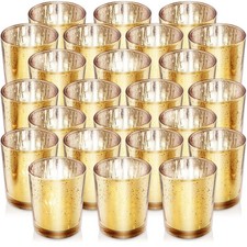 24Pcs Gold Votive Candle Holders,Mercury Glass Tealight Candle Holder,Speckle...