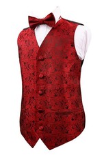 Boys Solid Color Paisley Adjustable Pre-Tied Bow Tie and Tuxedo Waistcoat Set...