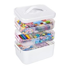 3-Tier Art Supply Storage Container, Stackable Craft Organizer Box Three-Layer