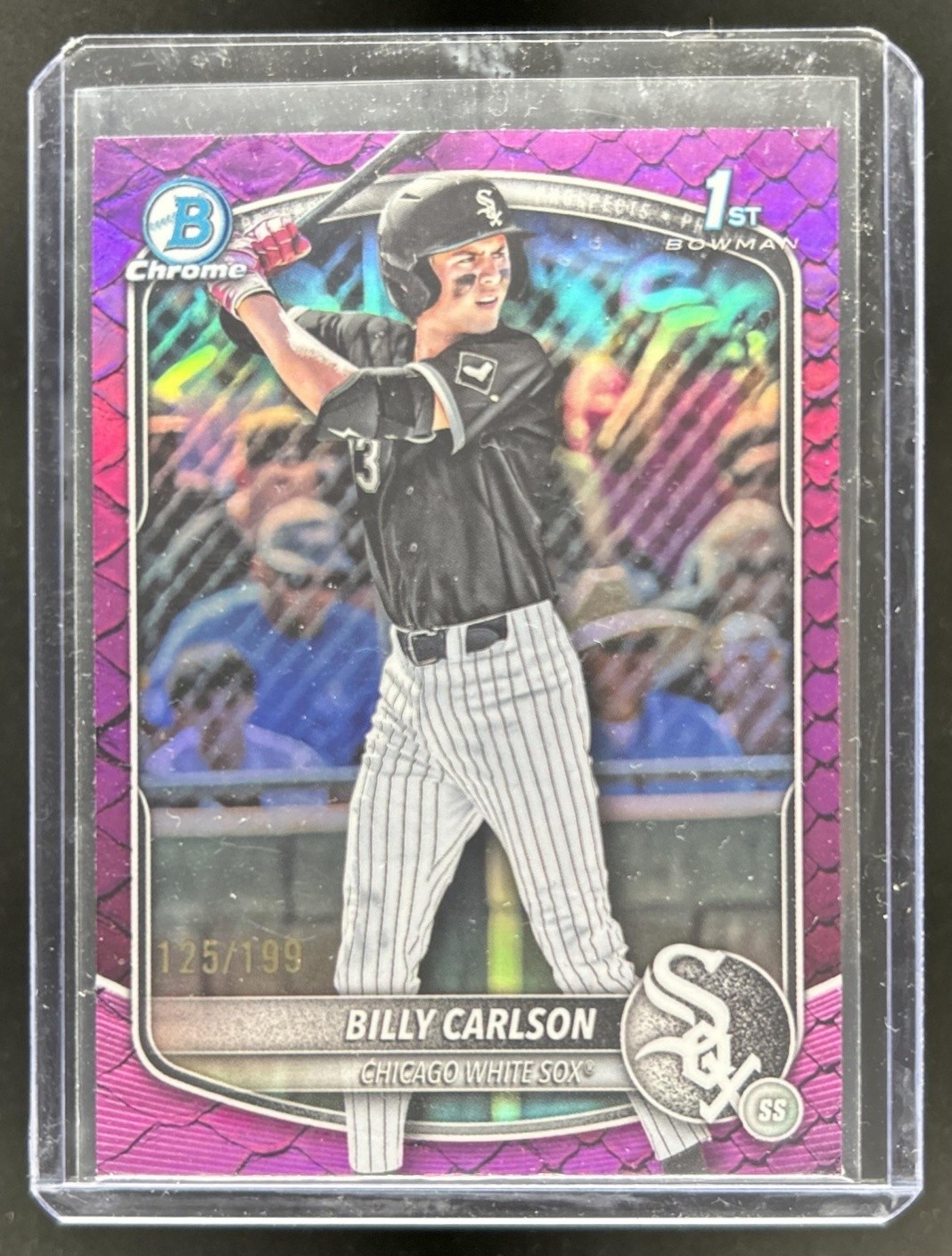 2025 Bowman Draft Billy Carlson Chrome Fuchsia Reptilian Refractor 1st #/199