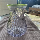Vintage Blenko Textured Clear Glass Vase Green Rim At Top