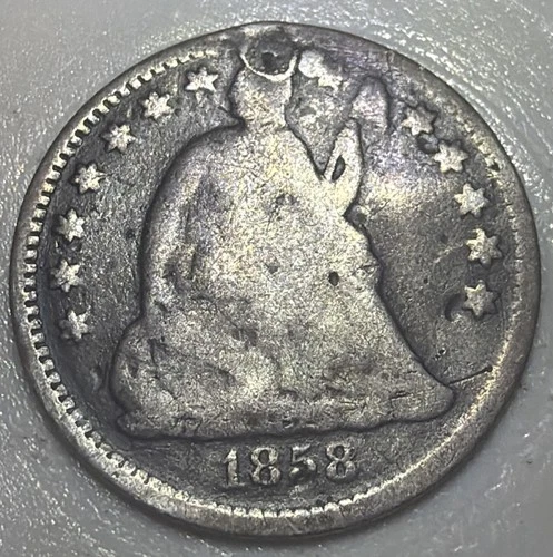 1858-P Seated Liberty Half Dime — photo from the most recent tracked eBay sale
