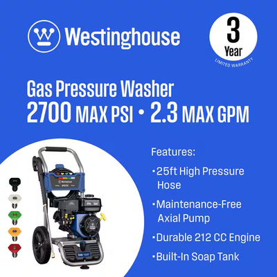 #ad 2700 PSI 2.3 GPM Gas Powered Axial Cam Pump Cold Water Pressure Washer with S... $365.37