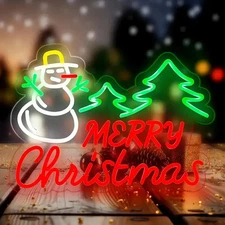 Snowman Neon Sign - LED Merry Christmas Wall Decor for Holiday Parties