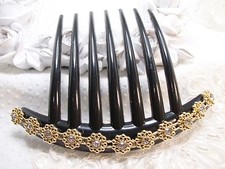 Gold Tone Aztec Circles Crystal Rhinestones Large Hair Comb in Black