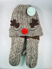 Barnes & Noble Hat & Mittens Set REINDEER Kids Accessories 3-6 yrs