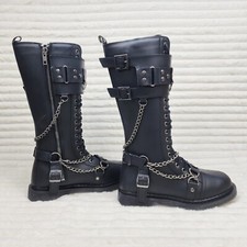 DEMONIA Bolt 415 Goth Combat Biker Knee Boots Black Matte Men NY
