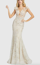 MAC DUGGAL 79268 EMBROIDERED APPLIQUE BODICE  IVORY/ NUDE GOWN sz  14