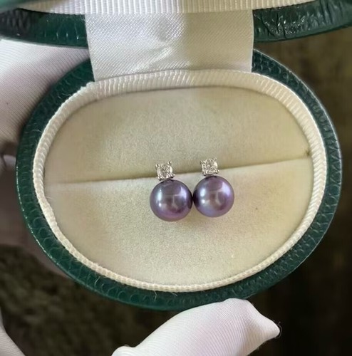 gorgeous 10-11mm south sea round lavender pearl stud earring 925s(t) - Picture 3 of 4