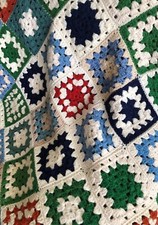 Granny Squares Afghan Handmade Baby Crochet fringe 40 x 39 multicolor