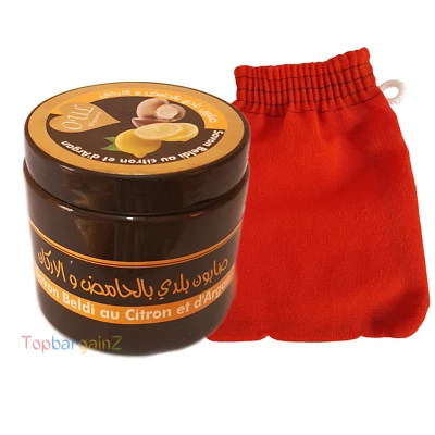 Moroccan Black Soap Argan Lemon Hammam Dead Skin Body Exfoliating Kessa Glove