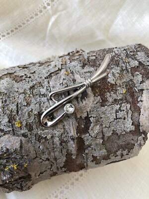 Broche Fantaisie Vintage En Métal Argenté – Occasion, Bon état Général