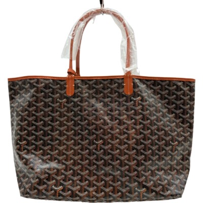 Authentic GOYARD Saint Louis With Pouch Tote Bag Black PVC
