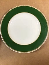 Vintage Syracuse China "29-C" Dinner  Plate - Green & White with Patterned Edge