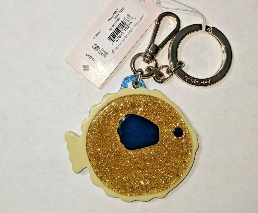 Kate Spade Glitter Fish Key Fob - Purse Charm  Yellow and Blue Sparkle