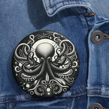 Custom Pin Button Badge Art Deco Octopus Mind's Kraken Artwork Nautical Sea