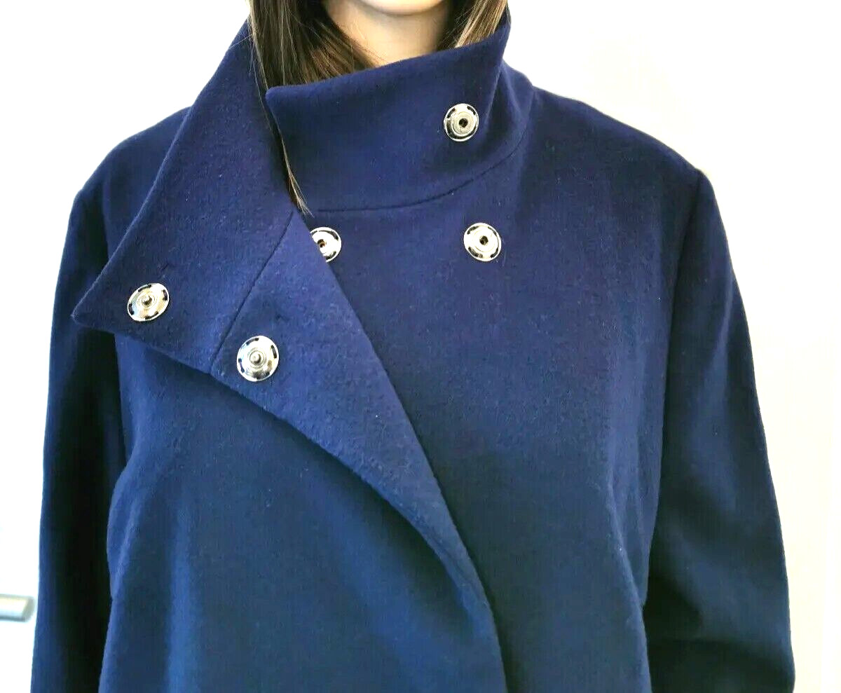 blauer damen wollmantel