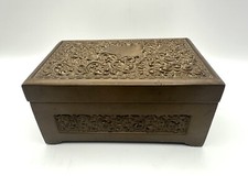 VTG Wood Lined Hinged Box Bronze or Brass Plated Heavy Jewelry Trinket 140