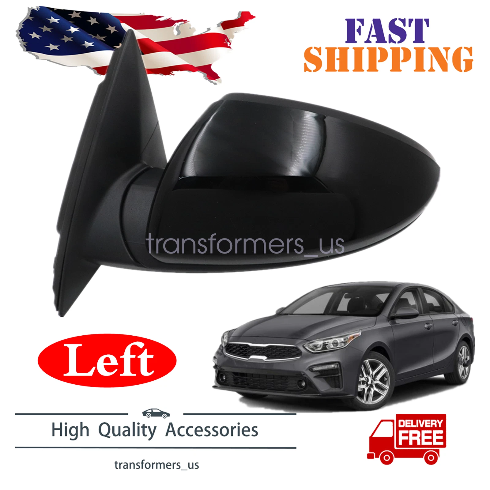 New Mirrors Left Driver Side Power Manual Fold FOR 2019-2024 Kia Forte