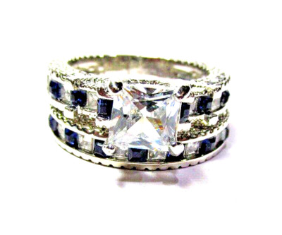 White Gold Filled Sapphire & Clear Crystal Double Ring Size 8.5 - NWOT (#1796)
