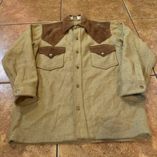 Vintage WOOLRICH Western Jacket Leather Yoke Accents Snap Jac Shirt Medium USA