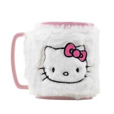 Hello Kitty Fuzzy Mug - 450ml mug with pink bow fluffy cover