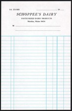 Vintage receipt SCHOPPEES DAIRY Machias Maine unused new old stock and n-mint+