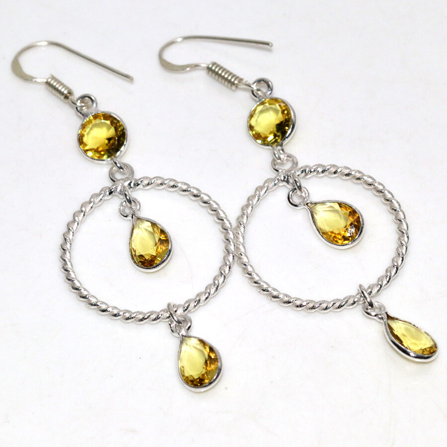 Citrine Faceted 925 Silver Plated Long Earrings 2.6 Stylish Gift Jewelry