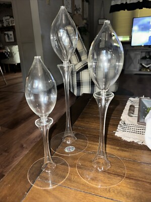 3 Piece FIRELIGHT Stair Step Glass Waterlily Oil Candles Handblown Glass No Wick