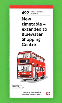 London Busse Fahrplan ~ 492: Sidcup Dartford & Bluewater - Central - März 1999