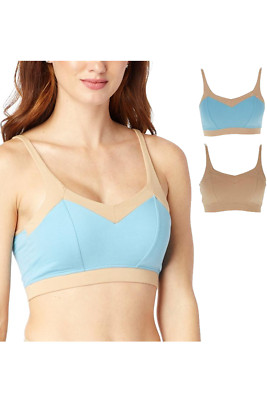 Rhonda Shear 2-pack Cotton-Blend Bra with Back Closure Aqua Blue/Beige