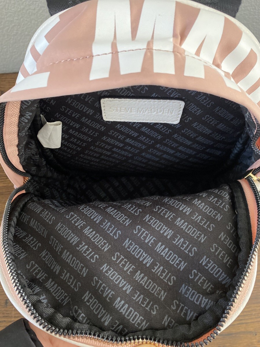NWT Steve Madden Mini BForce Backpack white and pink black straps NWT Steve Madden B Force Small Mini Backpack Hot Pink with  main image 4