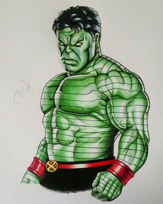 Handmade one of a kind Art Colored pencil Hulk portrait custom Marvel colosus