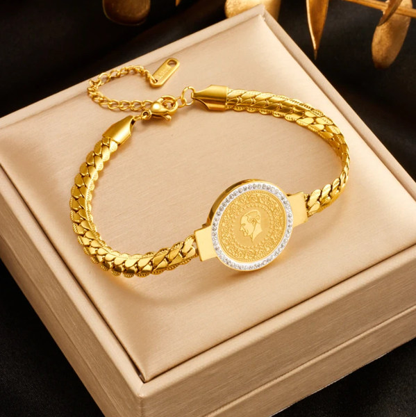 SchöNes Armband MüNzenoptik Portrait Schmuck Gold Plattiert (Vergoldet)-image