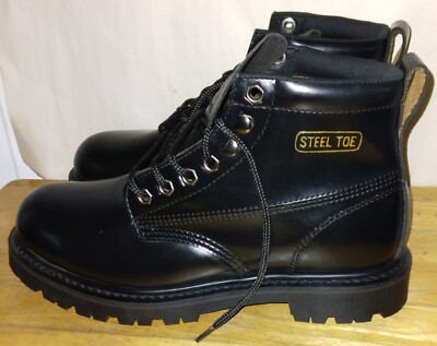 Golden Fox Black Leather Steel Toe Boots. Sz 8.5 | eBay display picture 2