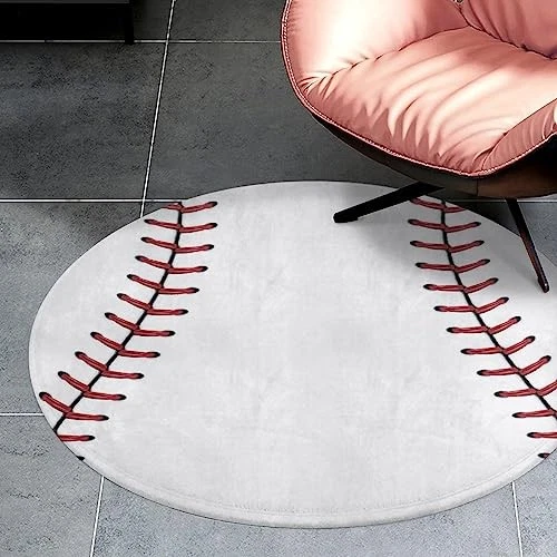 Round Rug Sports Ball Circle Area Rug Round Carpet for Kids Boys 3 ft Baseball - Image 2 of 4