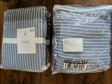 POTTERY BARN KIDS Set of 2 Textured Stripe Blackout Panels-Blue-44x96"-OPEN BOX
