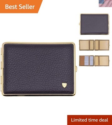 Genuine Leather Gold Plated Cigarette Case 18 100s with Elastic Bands Deer Black