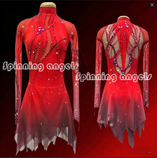 Figure Skating Elasticity Training Competition Wear Handmade Crystal red dyeing