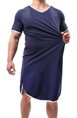 Herren Pyjama Oberteile Baumwolle Nachthemd Schlafshirts Bequem Nachtwäsche Nachthemden Navy
