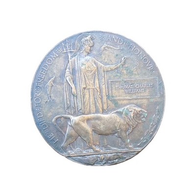 Original WW1 Full Size Bronze Sterbebild verliehen an Thomas Charles Williams
