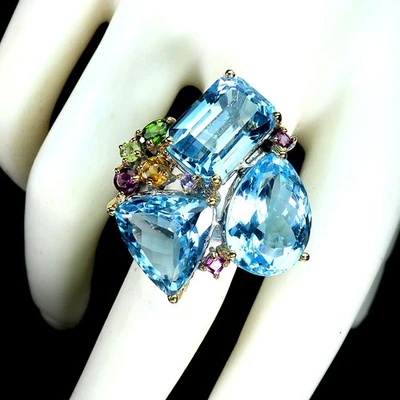 925 Sterling Silber Ring mit Pear Swiss Blue Topaz 40.3ct, Handgefertigt Gr.8 - Bild 1 von 4