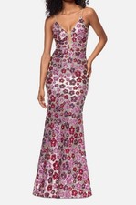 Betsy & Adam Women's Purple Floral-Sequinned Plunging-Neck Gown Dress Size 14