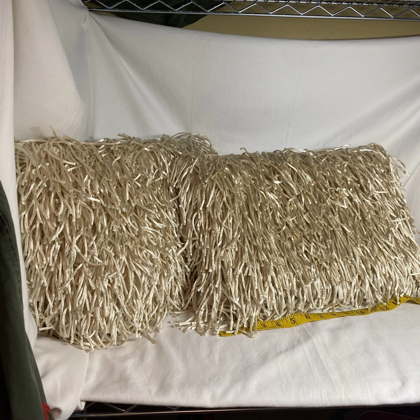 Set Of 2 Beige/Creme Shag Rectangle Throw Pillows 12”x18” VGC Clean