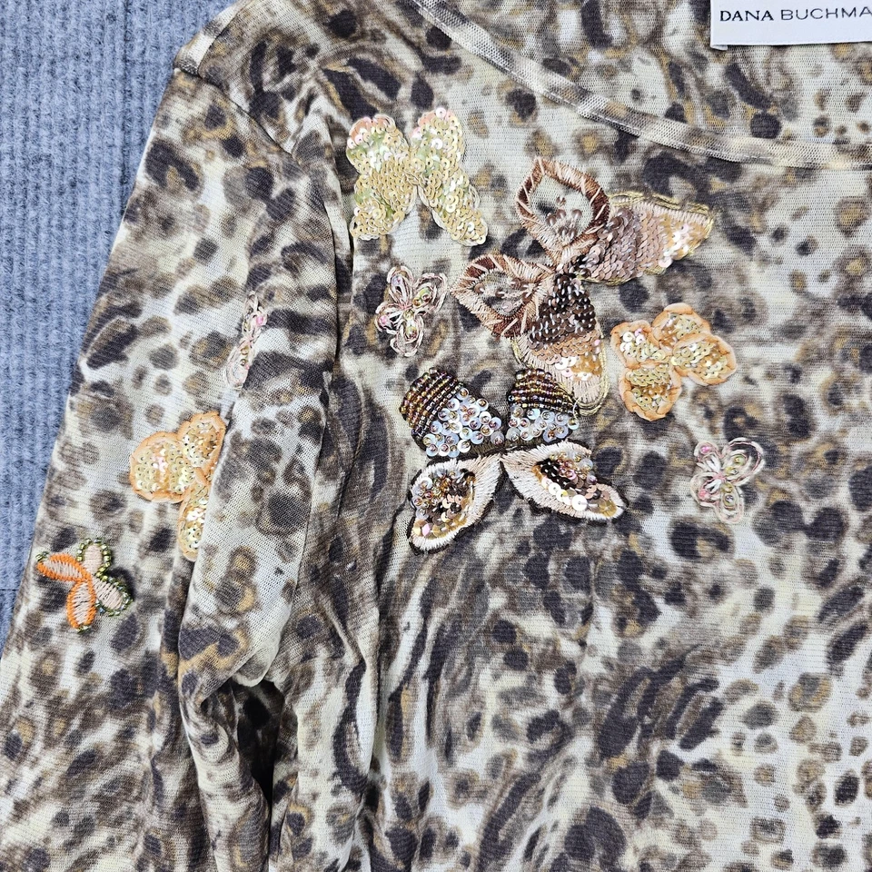 Vintage Dana Buchman Top Womens Medium Sheer Mesh Y2K Butterfly Sequin Animal - Image 3 of 4