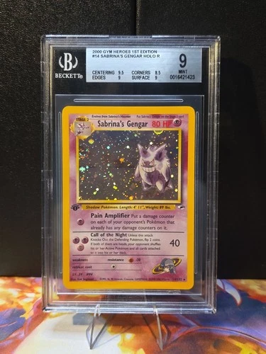 𖦹Swirl𖦹 Pokemon Sabrina's Gengar Gym Heroes 1st Edition Holo #14 BGS 9