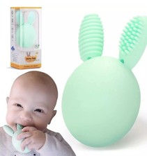 New - BUNNY EGGY - Baby TEETHING TOY - Rattle - Toothbrush - for Pain Relief 3m+