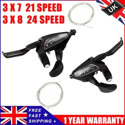 Fits Shimano ST-EF51/EF500 GEAR Shifter Set 3x7 3X8 V-Brake Lever Speed Bike MTB - Image 1 of 4